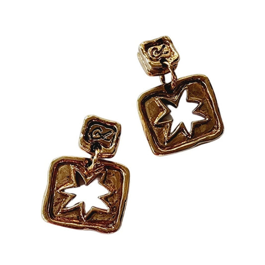 Vintage 1980s Christian Lacroix Earring Clips / Chunky Oversized GOLD CL Logo & Sun