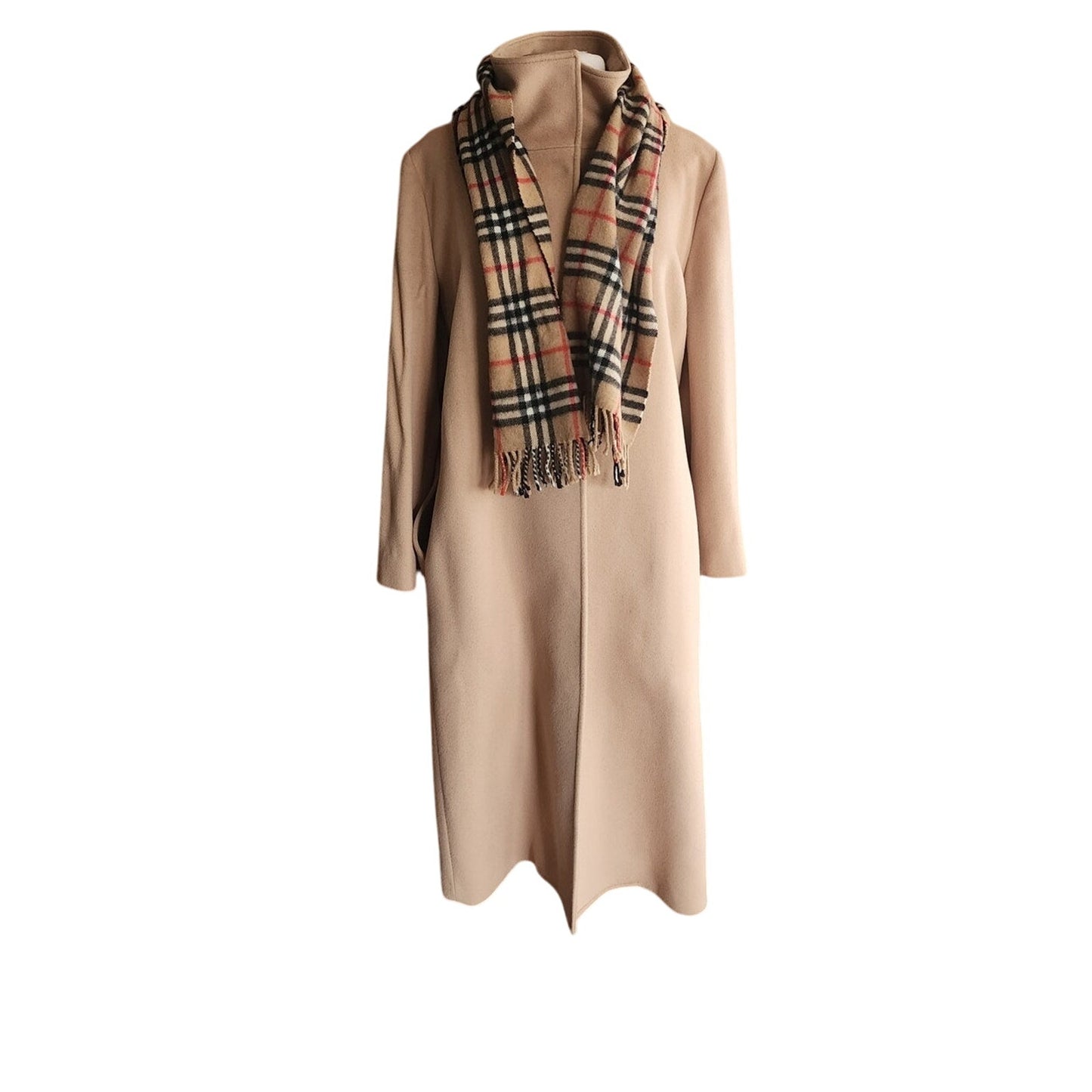 Vintage 1980s Burberrys Cashmere Scarf Beige Plaid Nova Check Fringed
