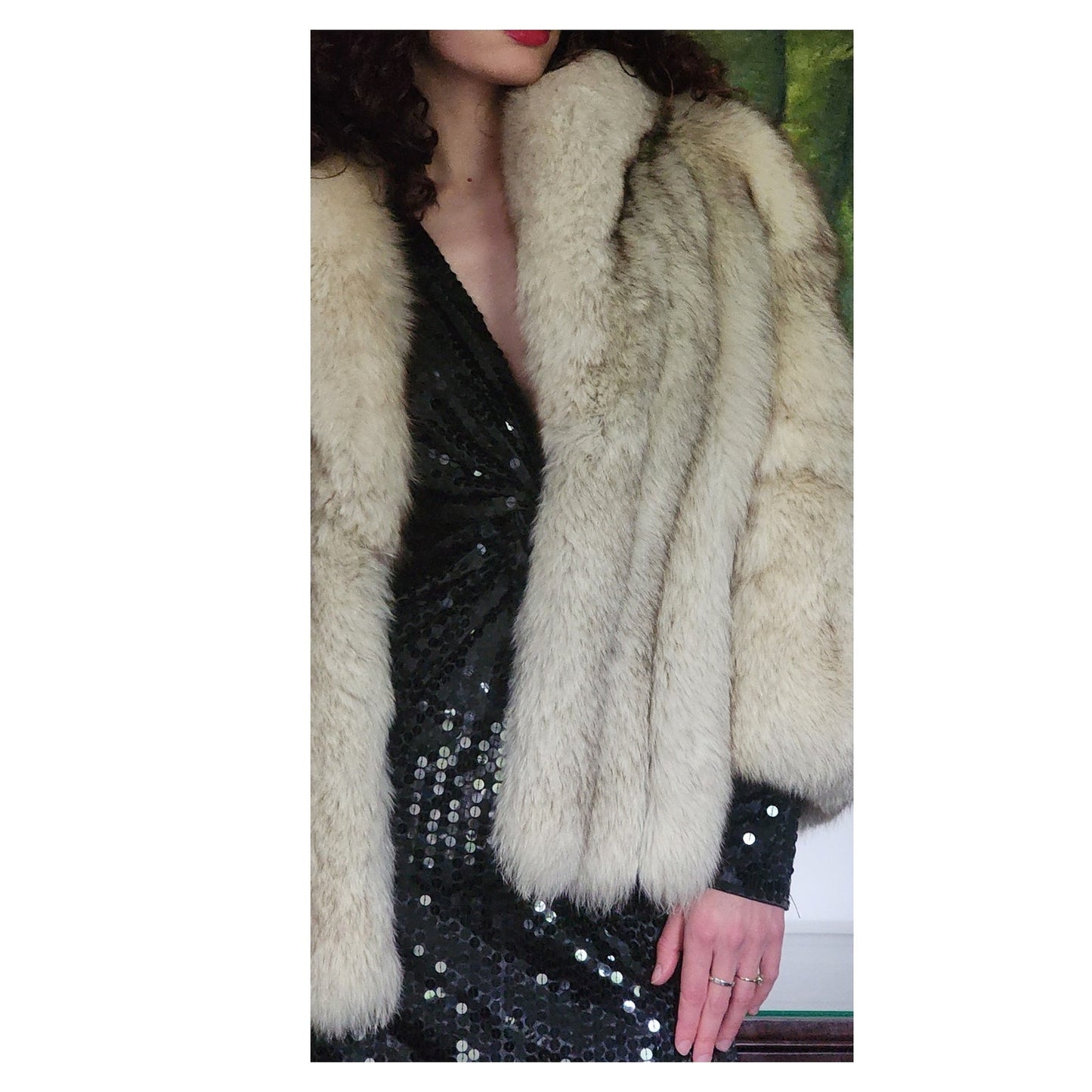 Vintage 70s Silver Fox Fur Jacket Large Collar
