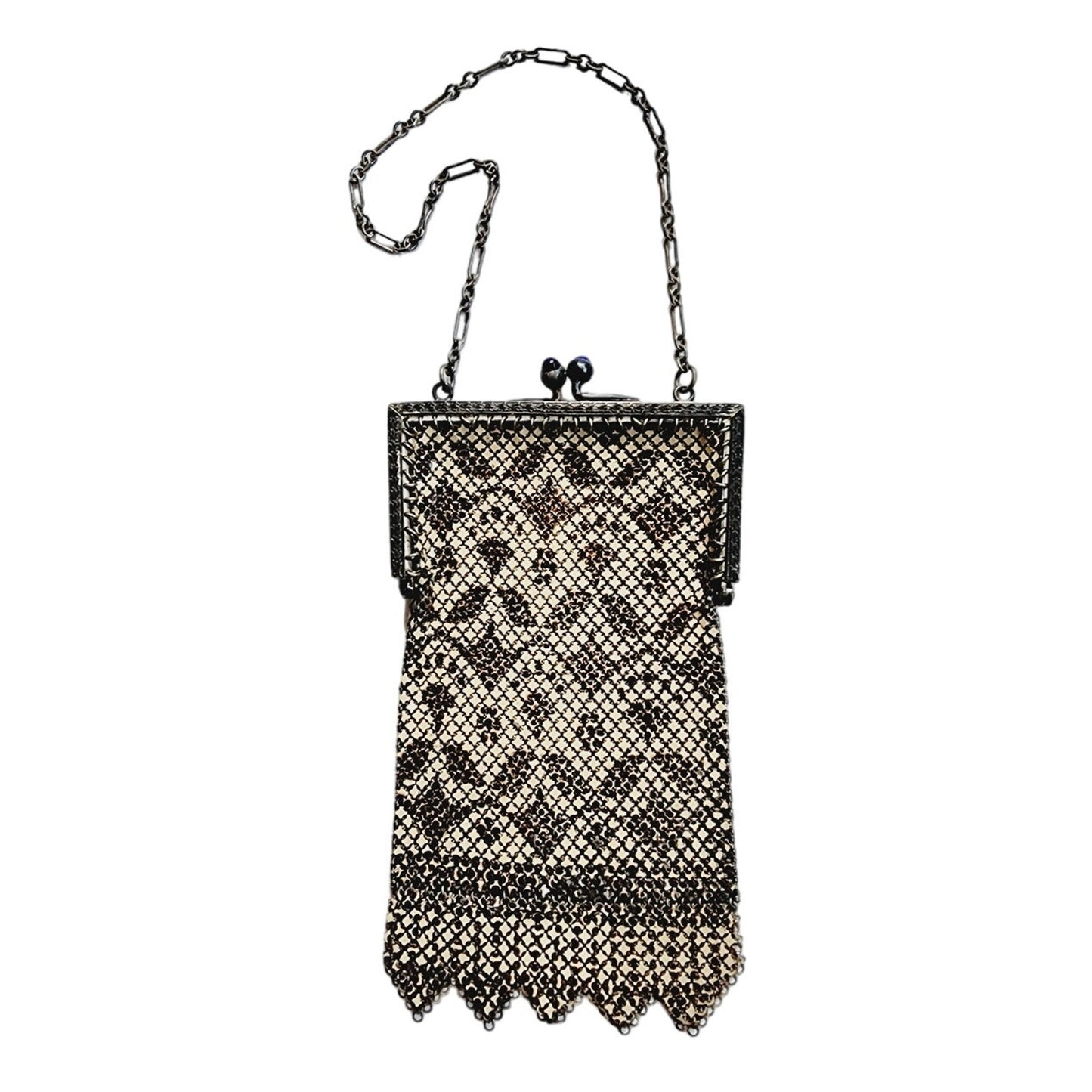 Antique Evening Bag Beaded Mesh Silver Beige 1910s Art Nouveau Mandalian Co