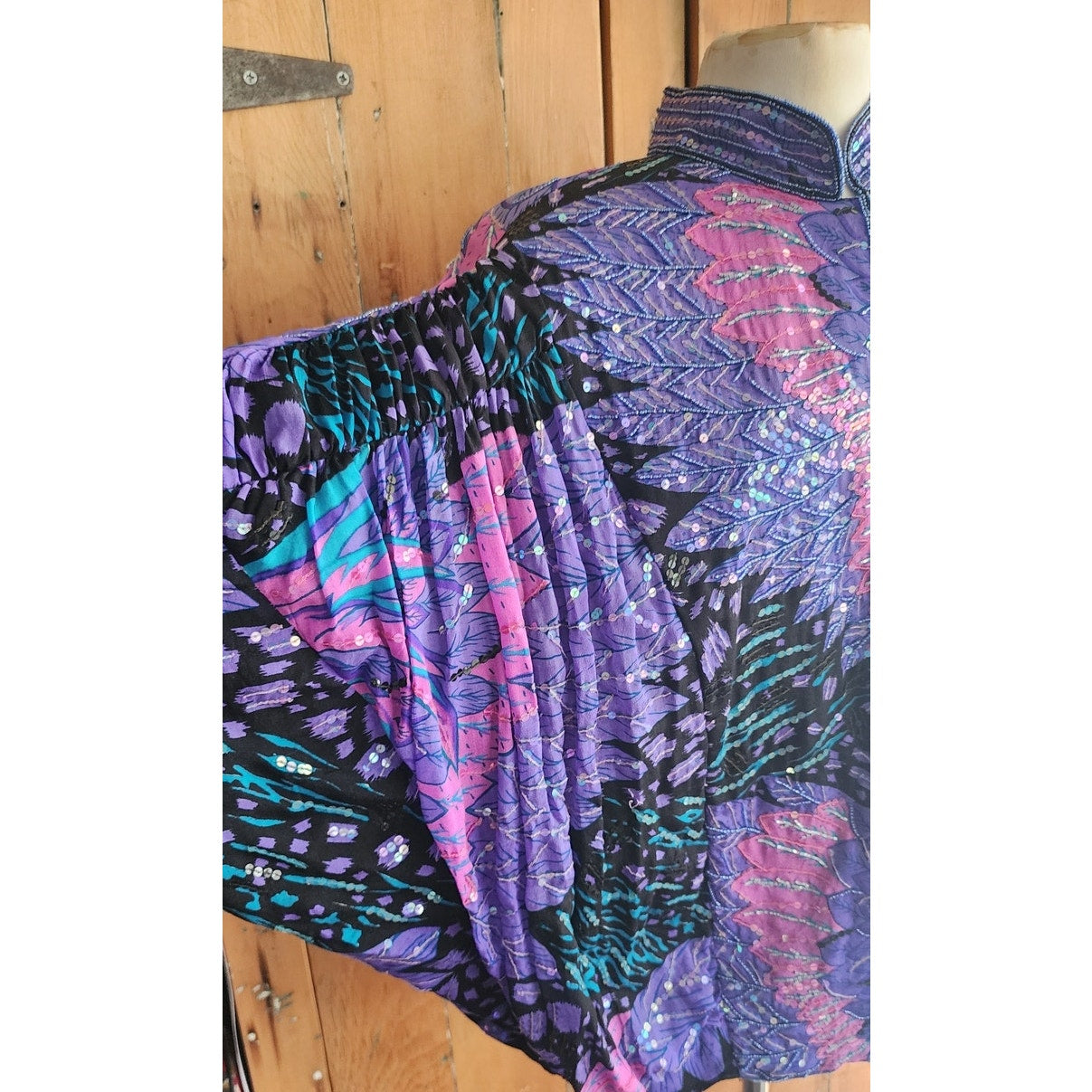 Vintage 80s Purple Sequined Jacket Bat Wing Sleeve Judith Ann Plus