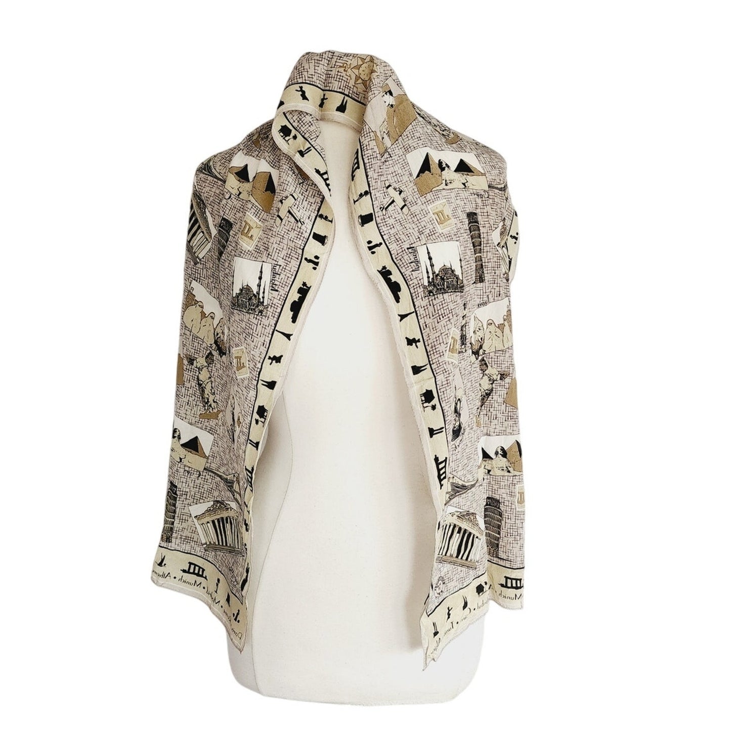 Vintage Souvenir Scarf Capital Cities Architecture Favolosa Silkprint