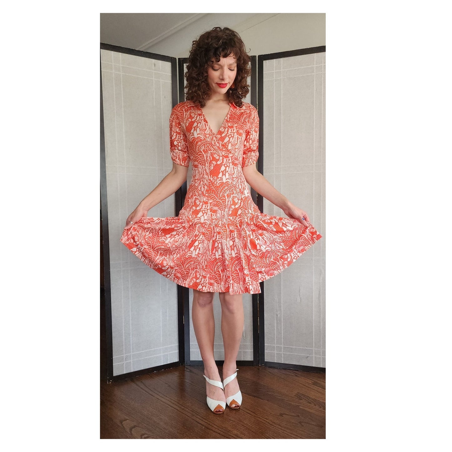 Vintage Y2K Diane von Furstenberg Wrap Dress Orange White Jungle Print