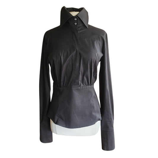 Vintage 90s Gianfranco Ferre Black Blouse w/Corset Waistband / S