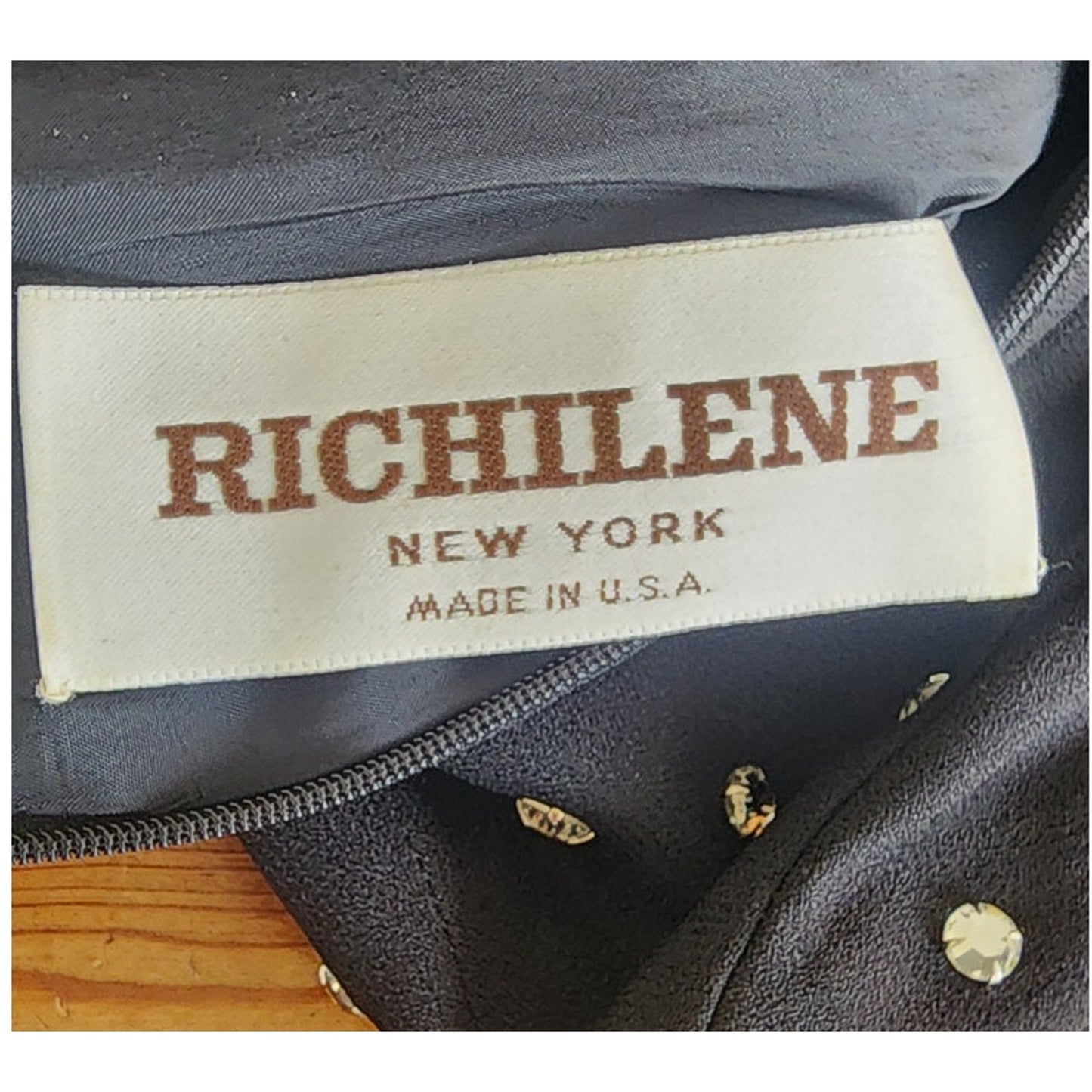 Vintage 80s Rhinestone Beaded Dress Black Long Sleeves by Richilene / M
