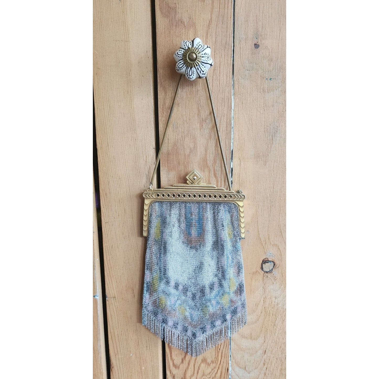 Vintage 1920s Whiting & Davis Evening Bag Painted Mesh Steel Art Deco