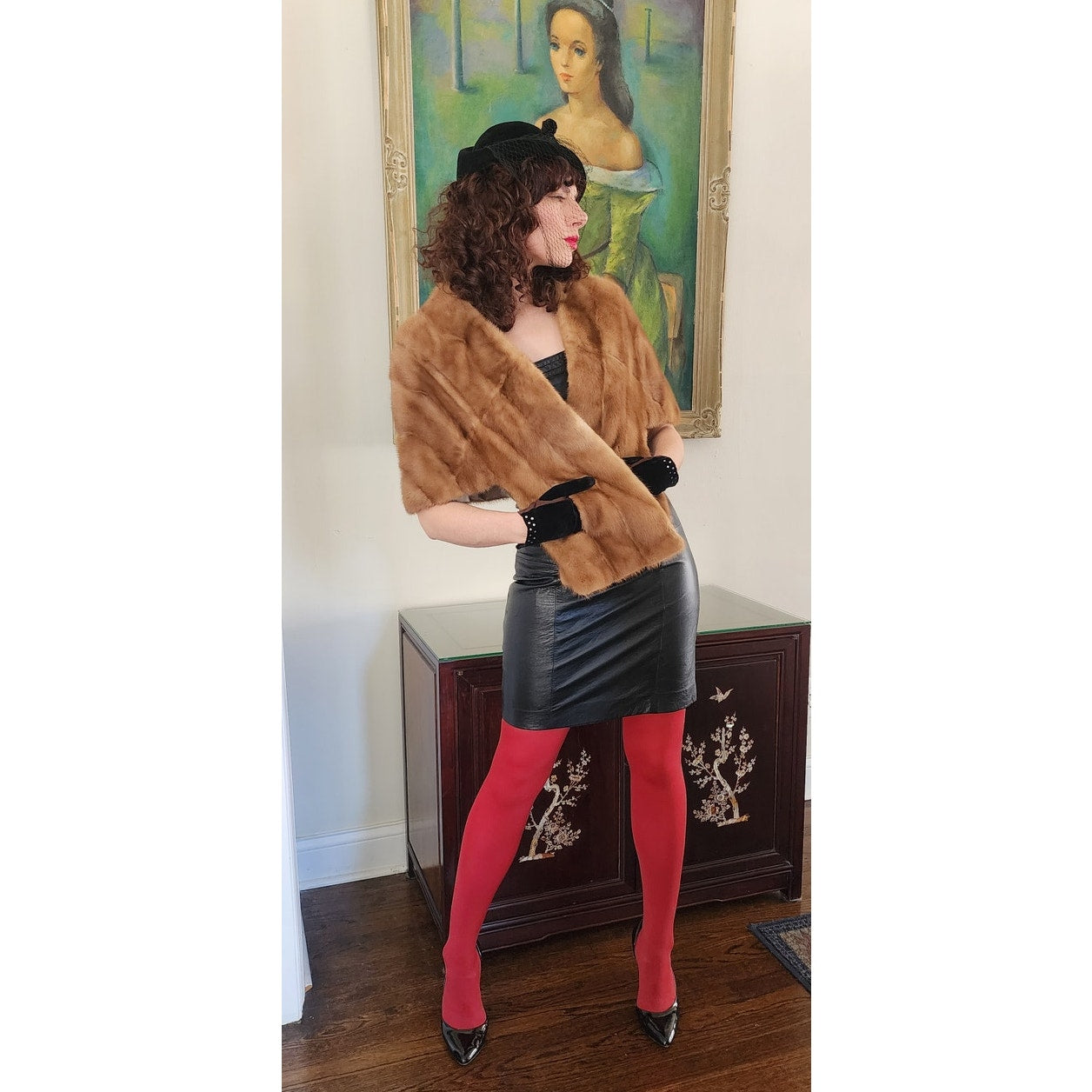 Vintage 50s Brown Mink Fur Wrap Marshall Field & Co