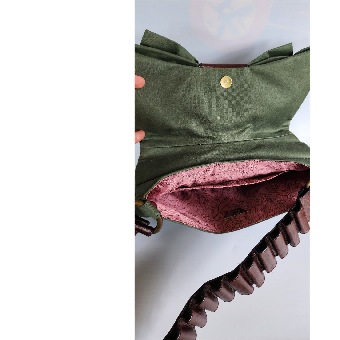 Vintage John Galliano Bag Green Fabric & Brown Leather w/ Bow Design