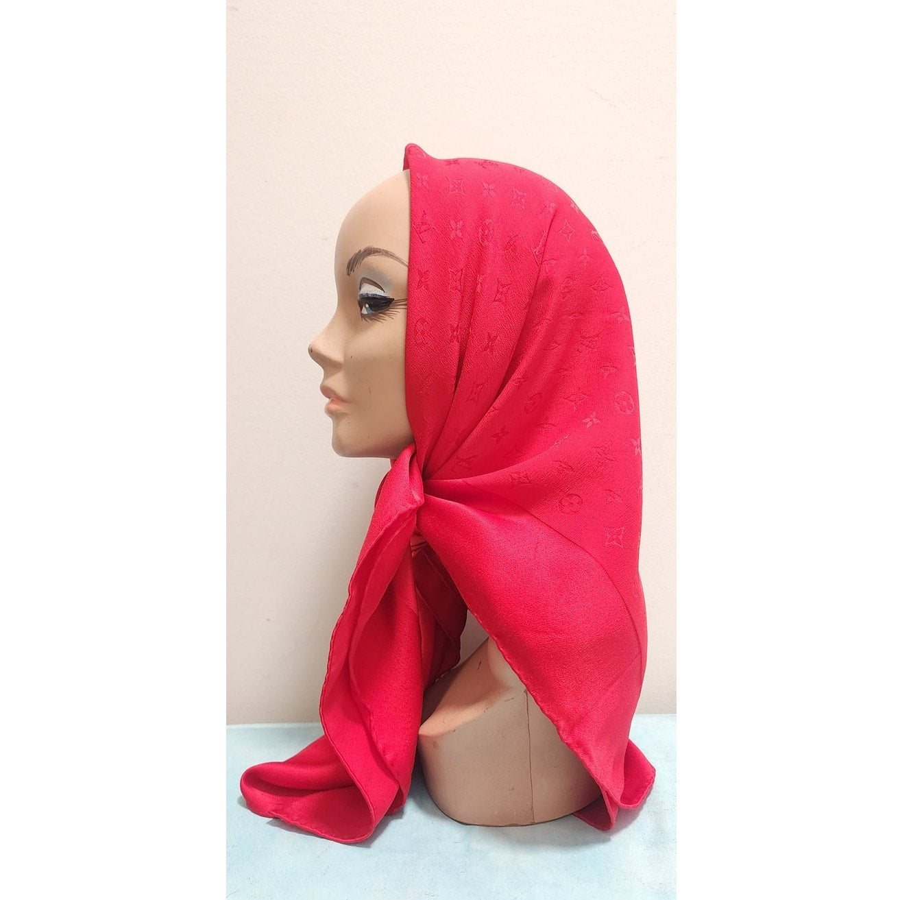 Vintage Louis Vuitton Scarf Red Silk Square w/Monogram Print