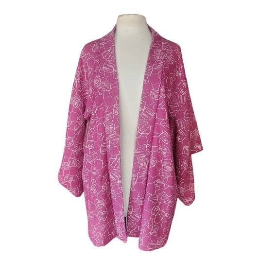 Vintage Haori Jacket Purple Pink White Japanese Print Robe
