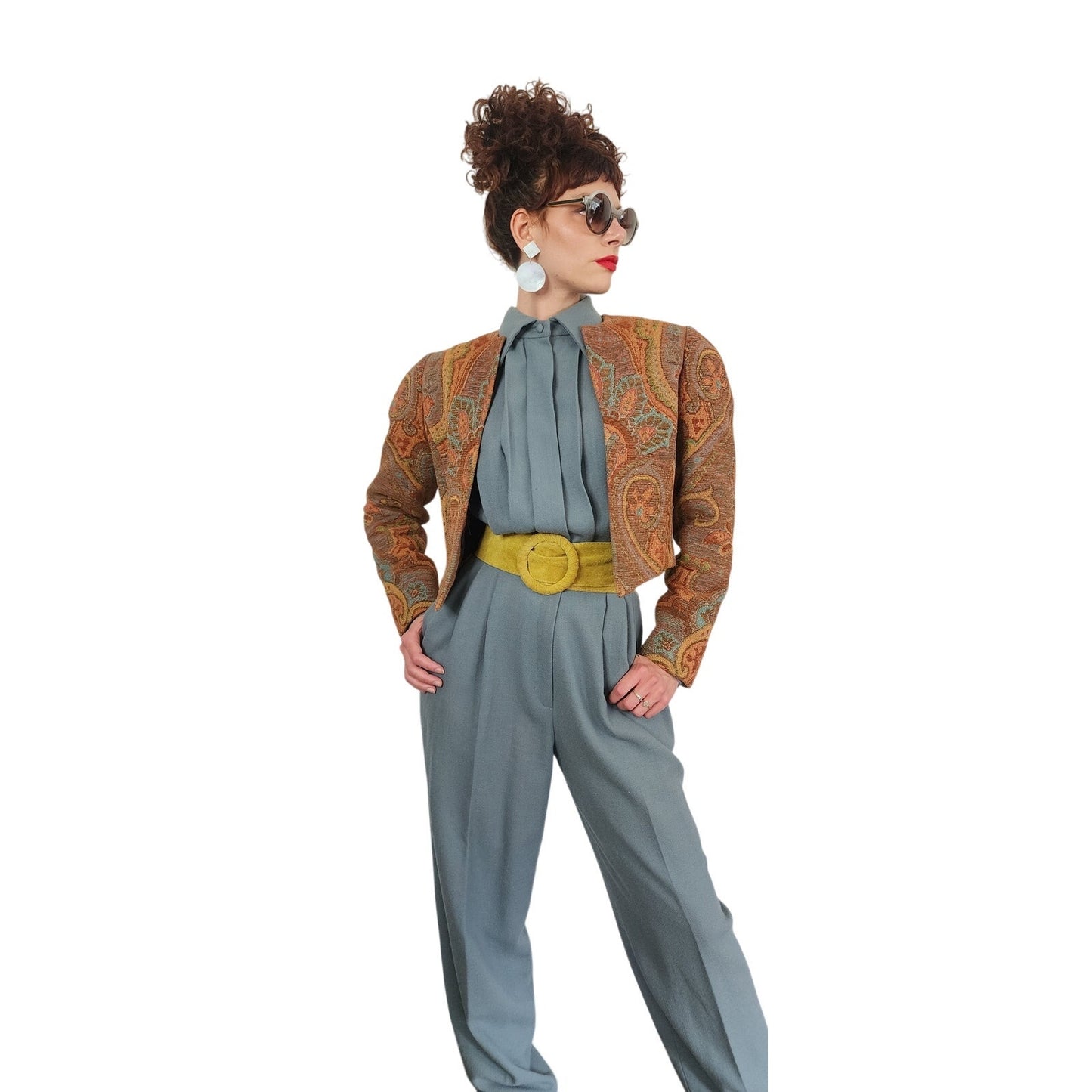 Vintage 1980s Bob Mackie Jumpsuit + Tapestry Jacket Set / M - L