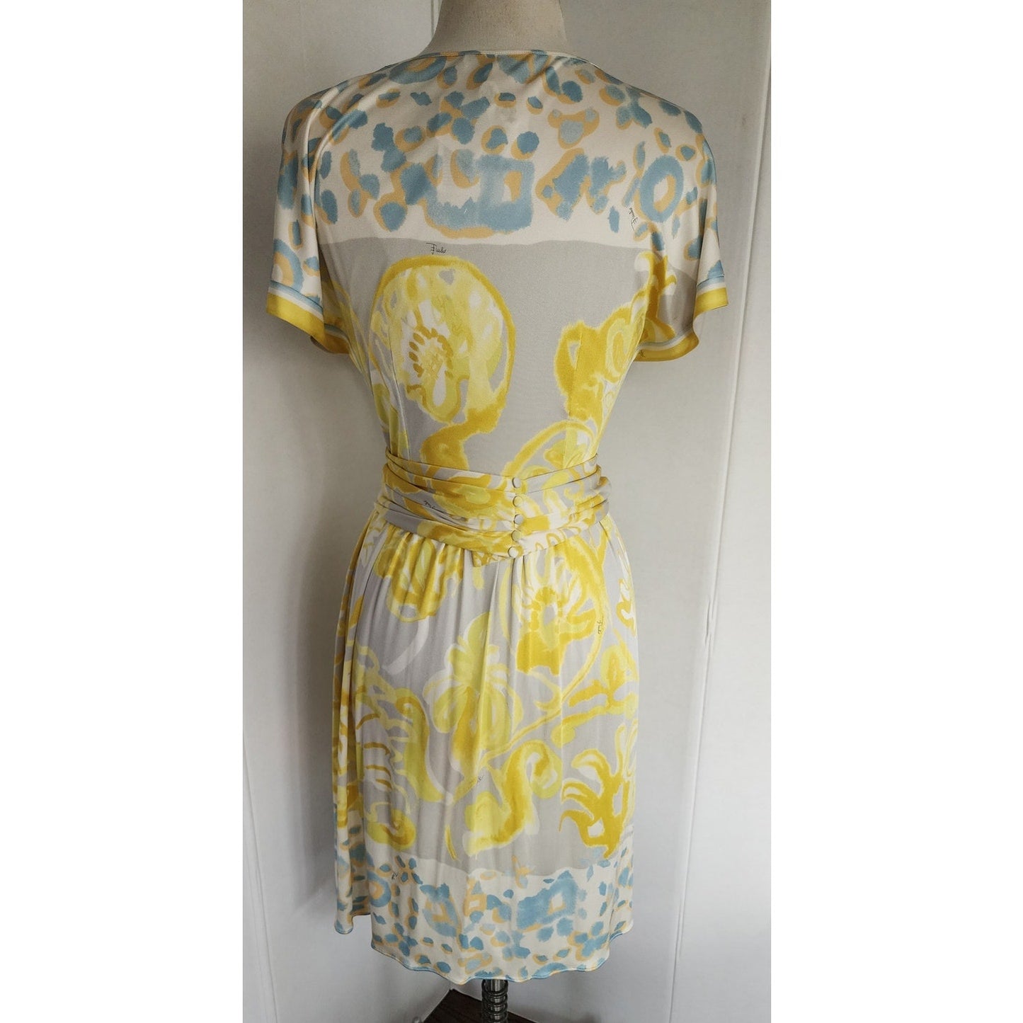 Emilio Pucci  Dress Short Sleeved Silkprint  Yellow Gray NWT