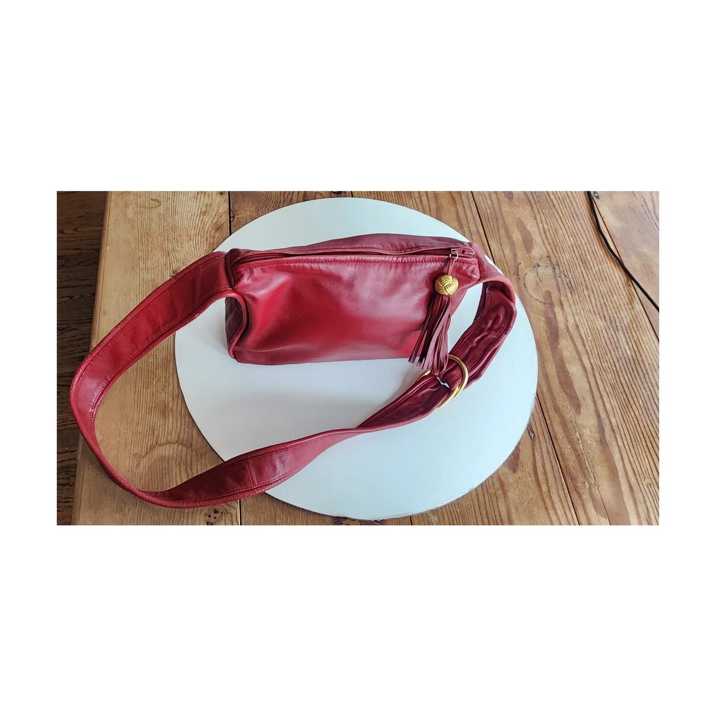 80s Red Leather Shoulder Bag Anne Klein Gold Tassel