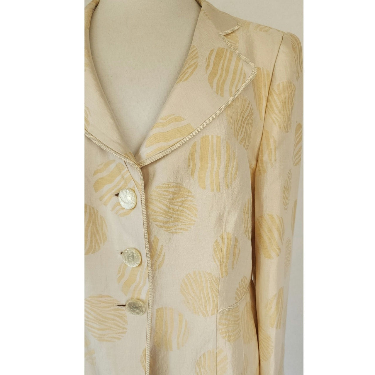 Vintage 2000s Armani Collezioni Blazer Cream Gold Print Flax Silk Print / L