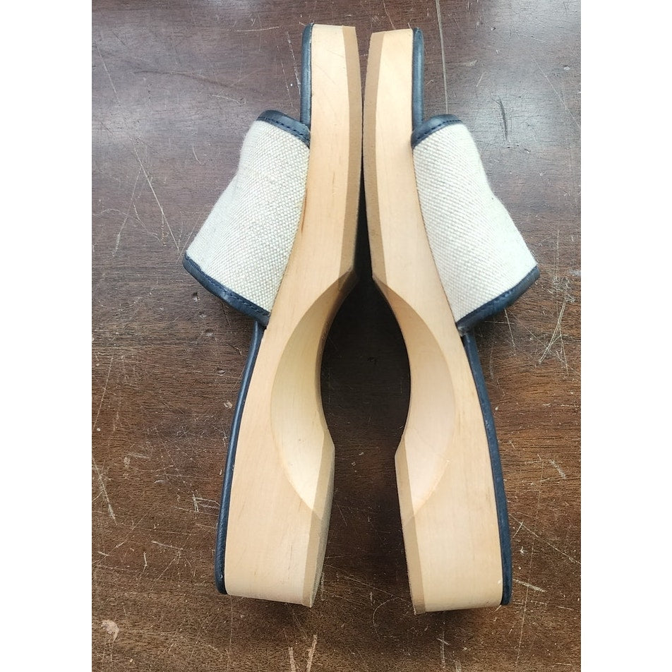 COACH Mules Canvas & Wood Block Heel Slides Sandals 7