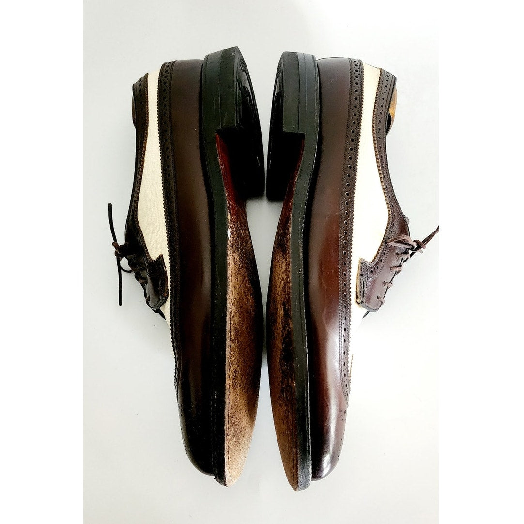 Vintage Florsheim Mens Shoes 11 Brown White Spectator Longwing Oxfords