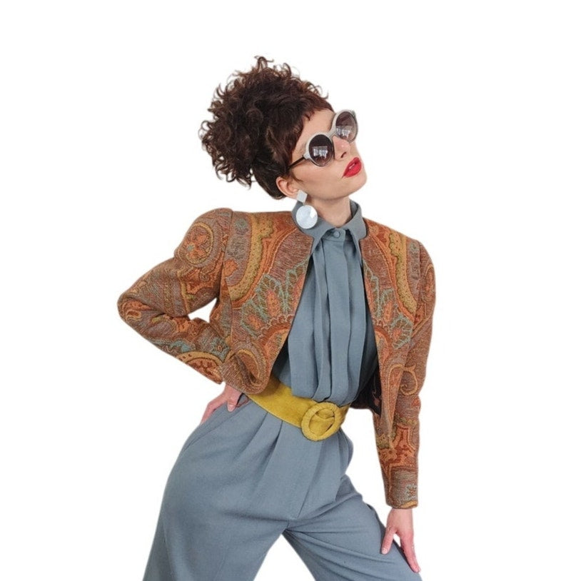 Vintage 1980s Bob Mackie Jumpsuit + Tapestry Jacket Set / M - L