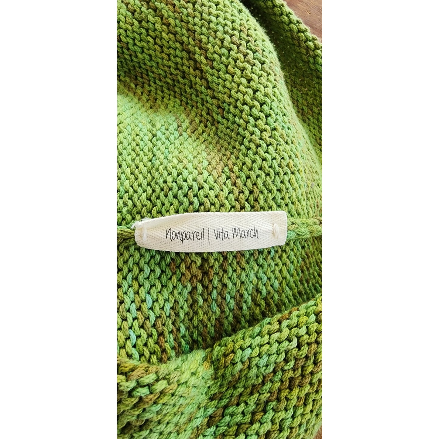 Artisinal Sweater Handknit Cotton Green V Neck w/Pockets / Nonpareil Vita March