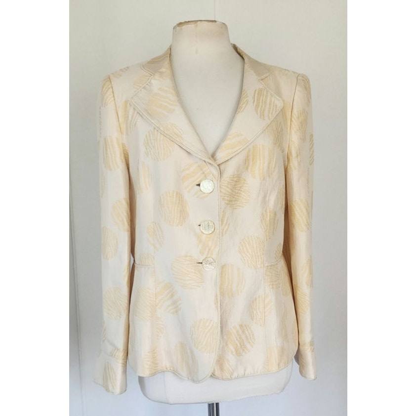 Vintage 2000s Armani Collezioni Blazer Cream Gold Print Flax Silk Print / L