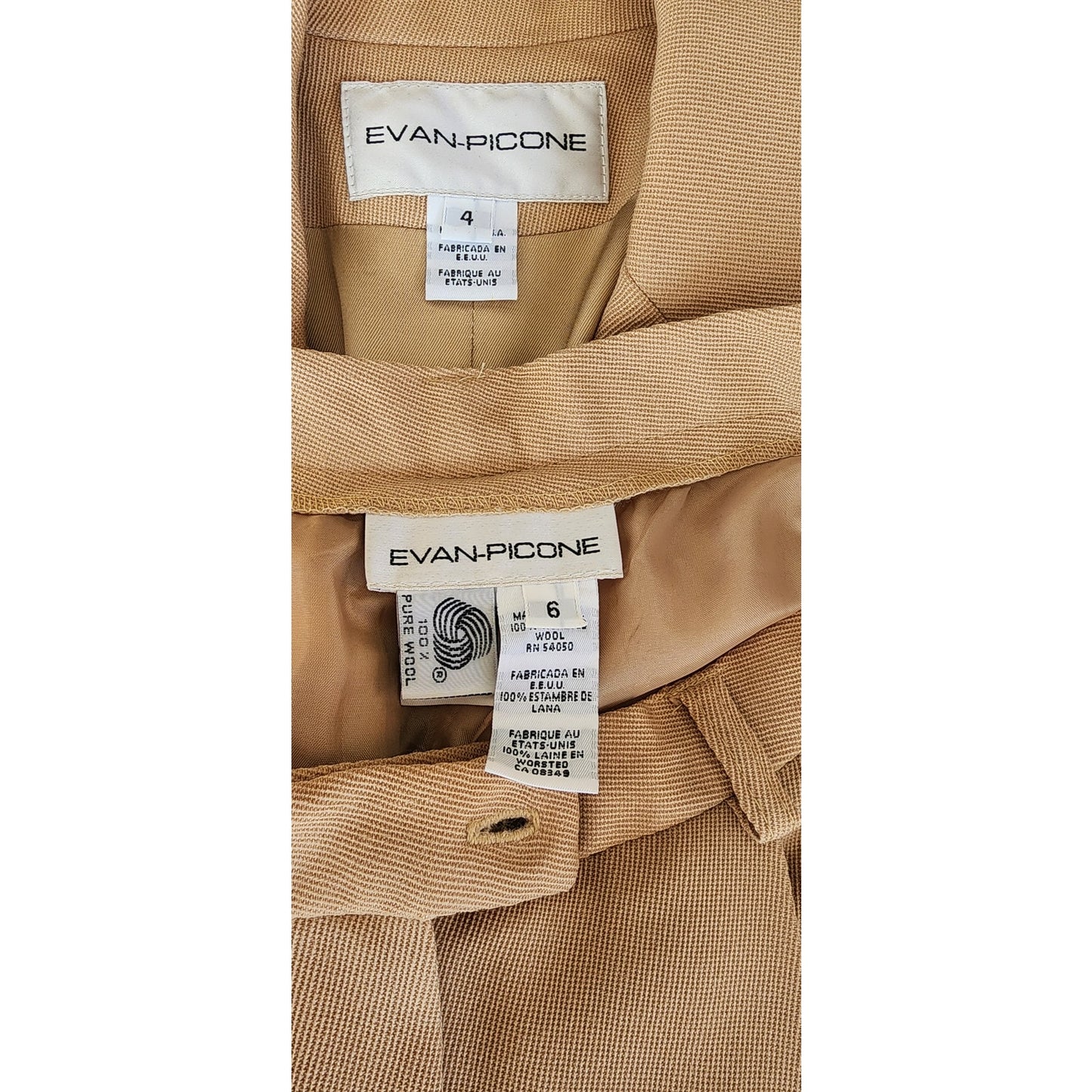 Vintage 1990s Cream Wool Pant Suit Double Breasted Blazer Evan Picone