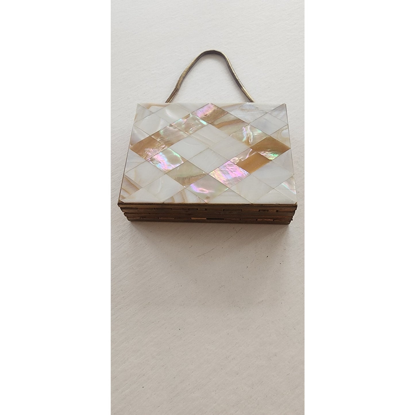 Vintage 50s Compact Purse Makeup Case Mother of Pearl
