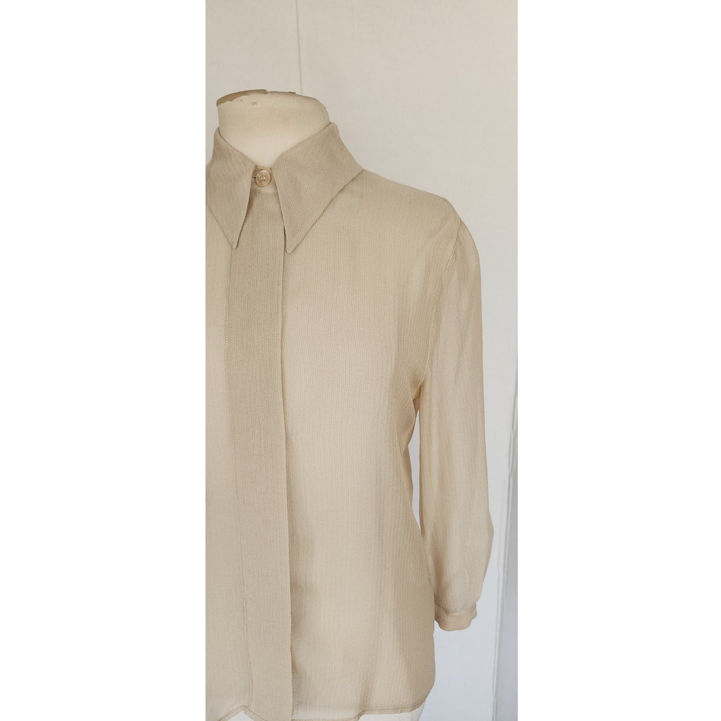 Vintage 90s Beige Silk Blouse Giorgio Armani Le Collezioni / M