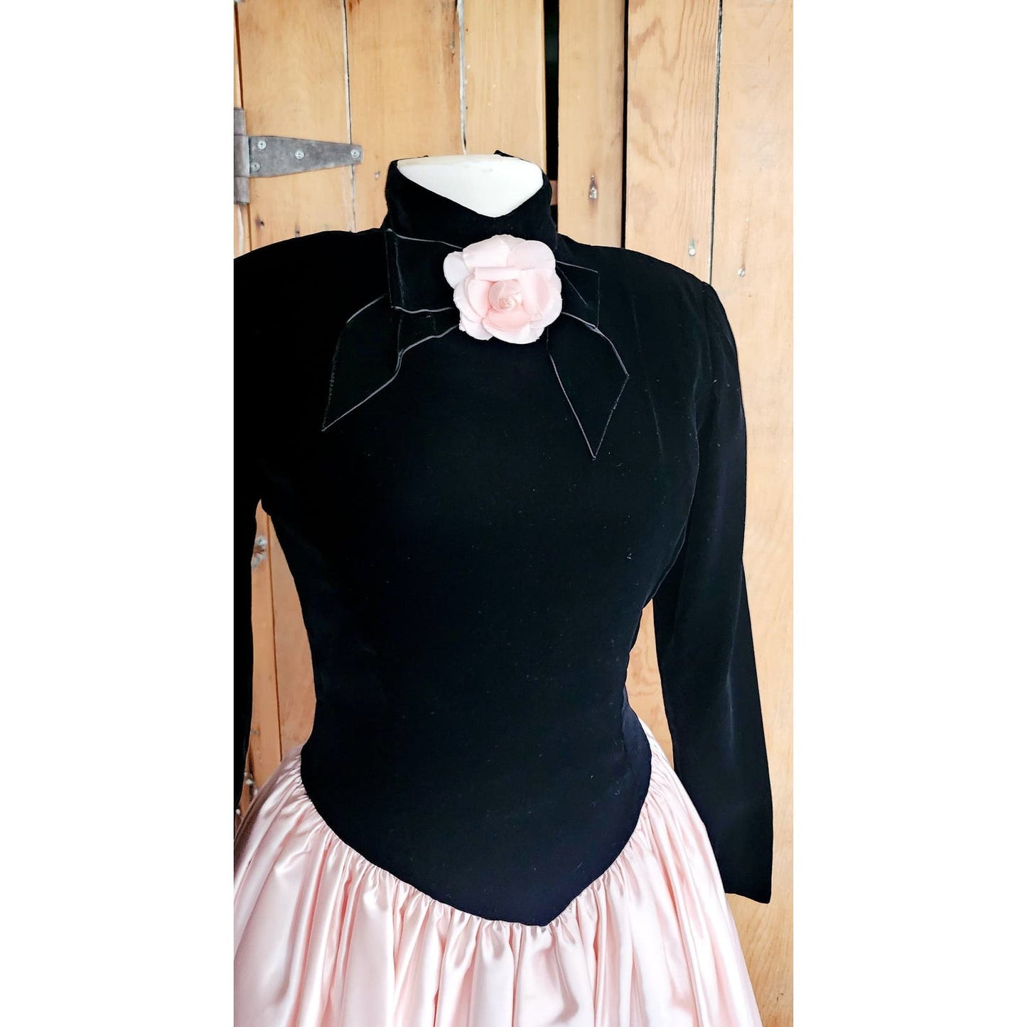 Vintage 80s Victor Costa Dress Black Velvet Pink Satin