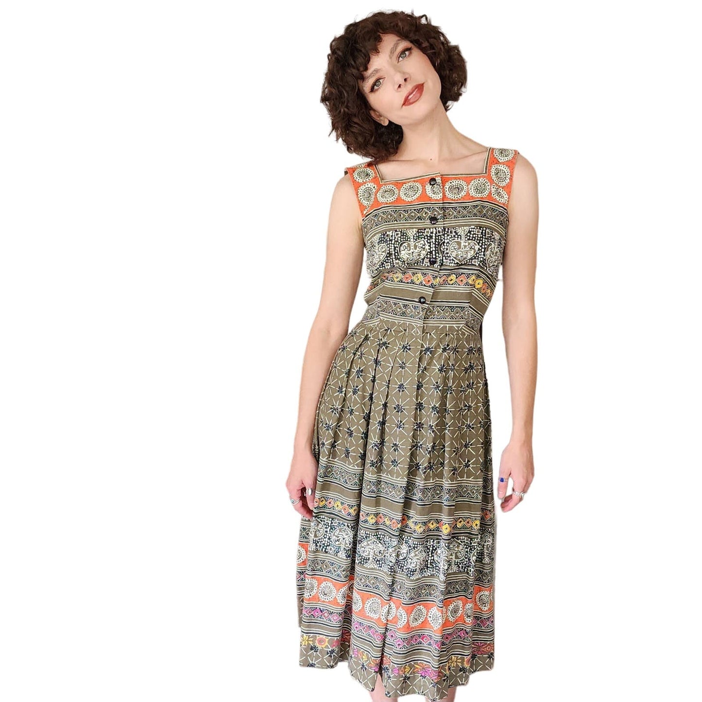 Vintage 70s Sun Dress Multicolored Cotton Print Hal Hardin