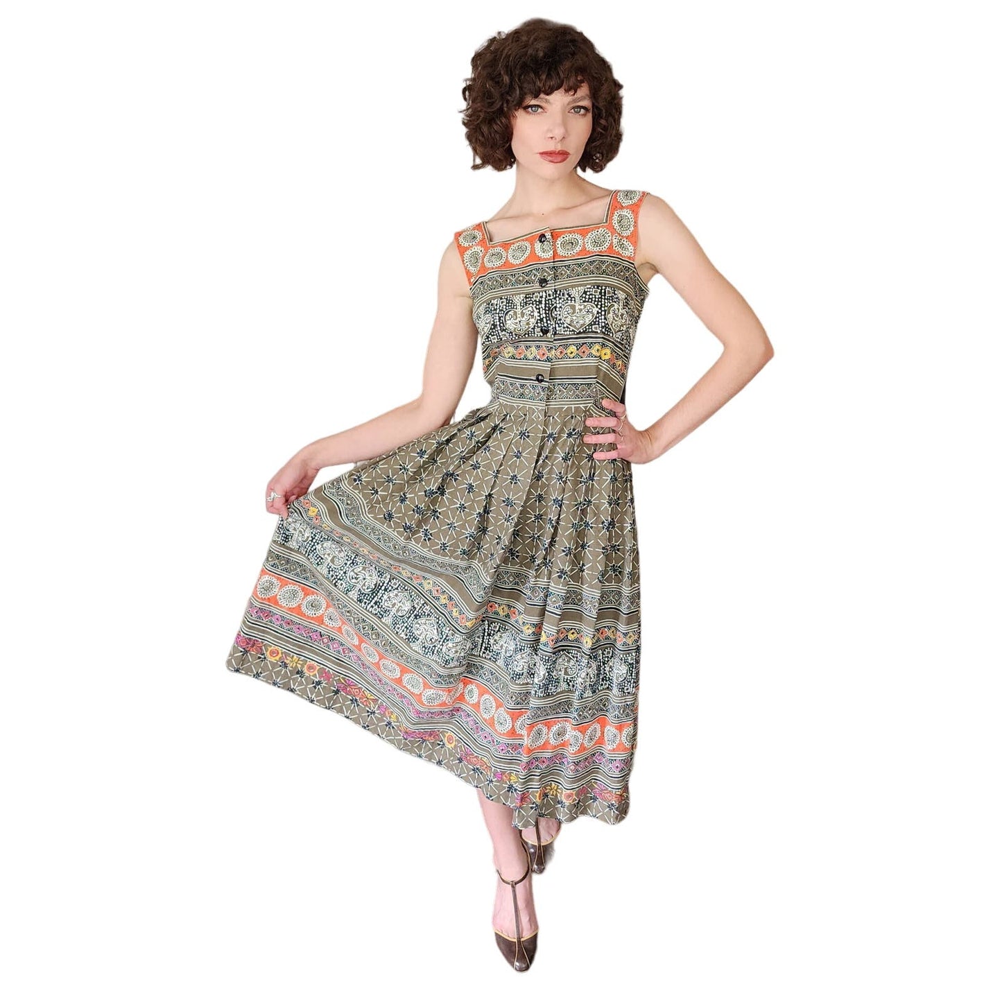 Vintage 70s Sun Dress Multicolored Cotton Print Hal Hardin