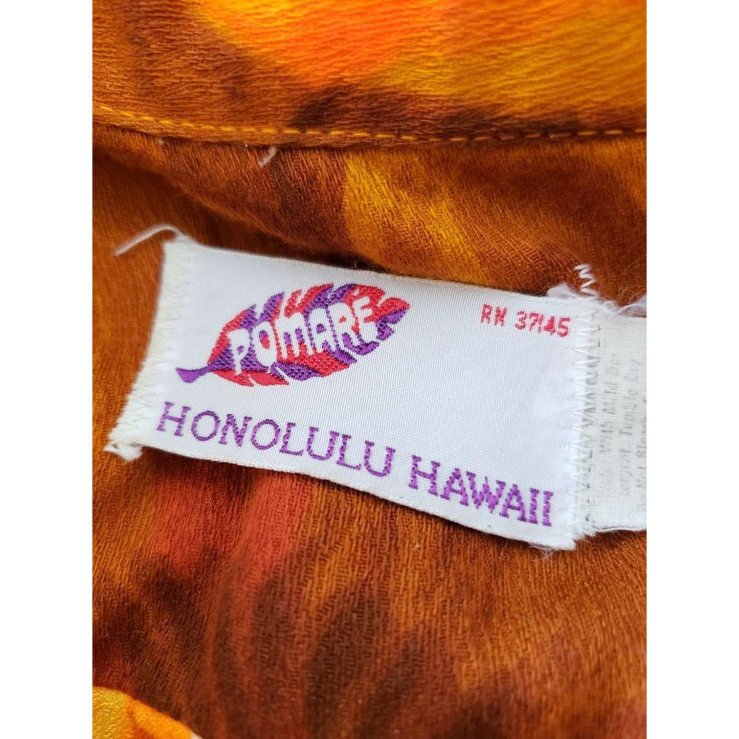 Vintage 60s Mens Hawaiian Shirt Pomare Orange Yellow Floral Print