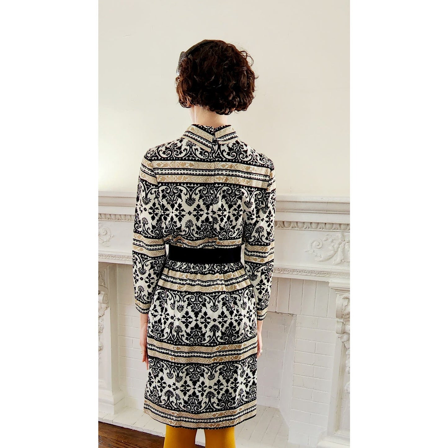 Vintage 60s Baroque Print Day Dress Switchable Skirt Ensemble