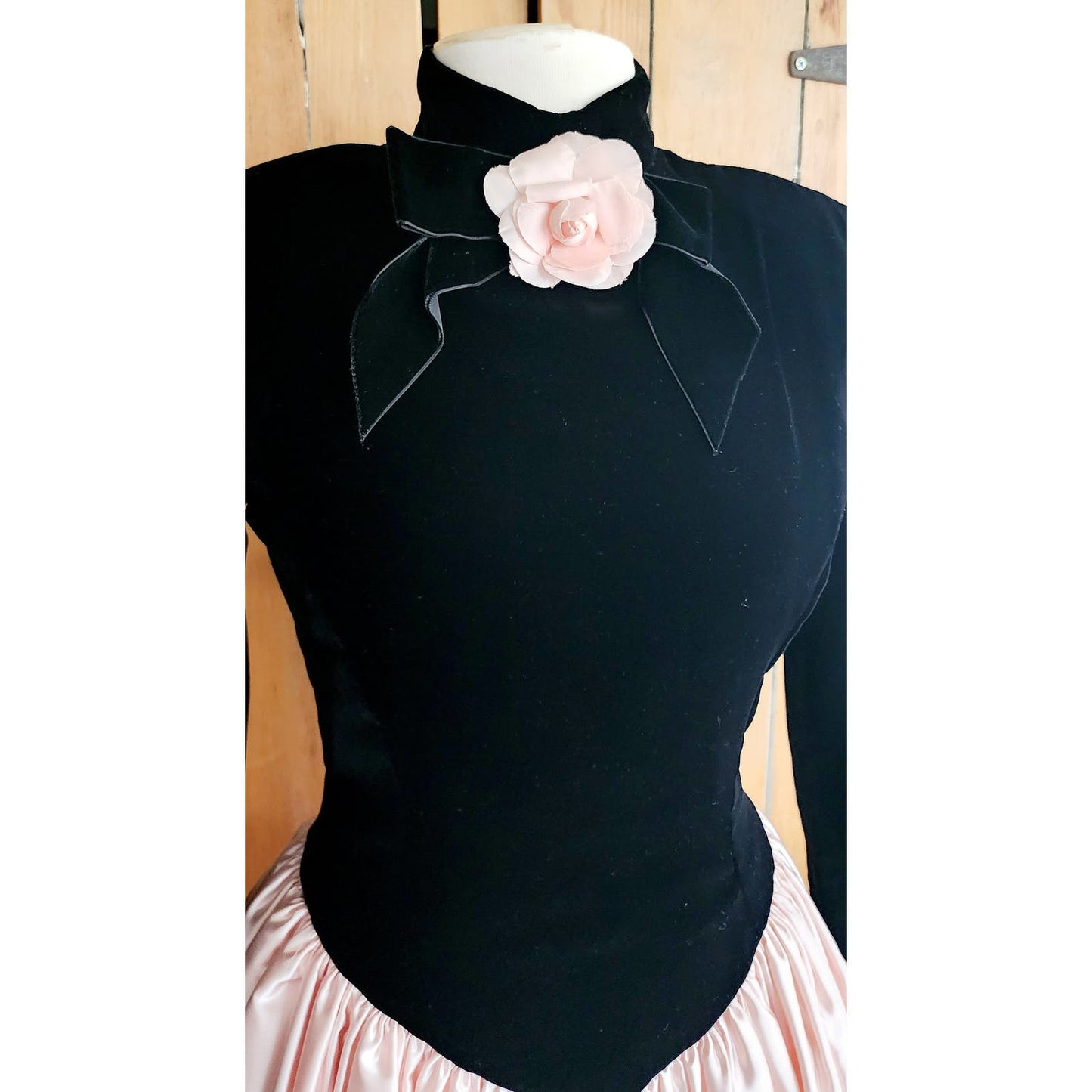 Vintage 80s Victor Costa Dress Black Velvet Pink Satin