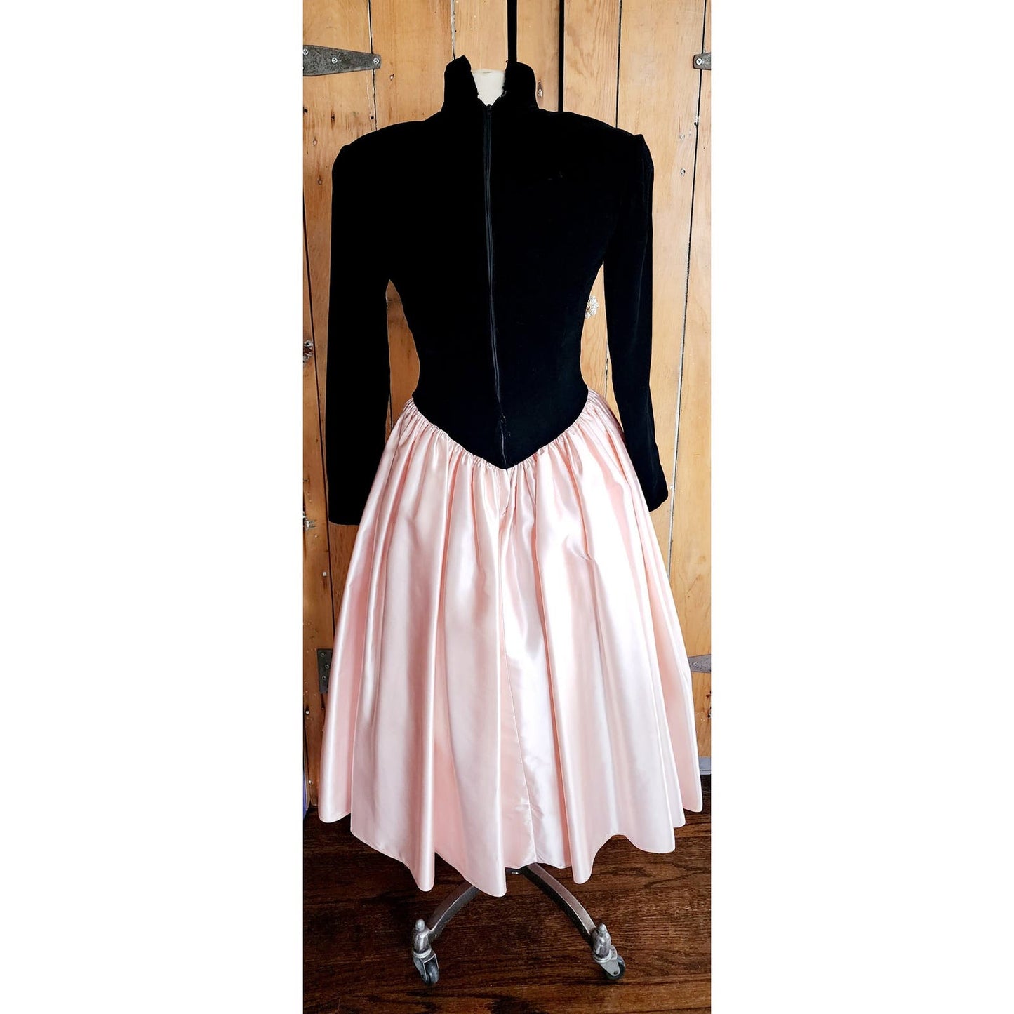 Vintage 80s Victor Costa Dress Black Velvet Pink Satin