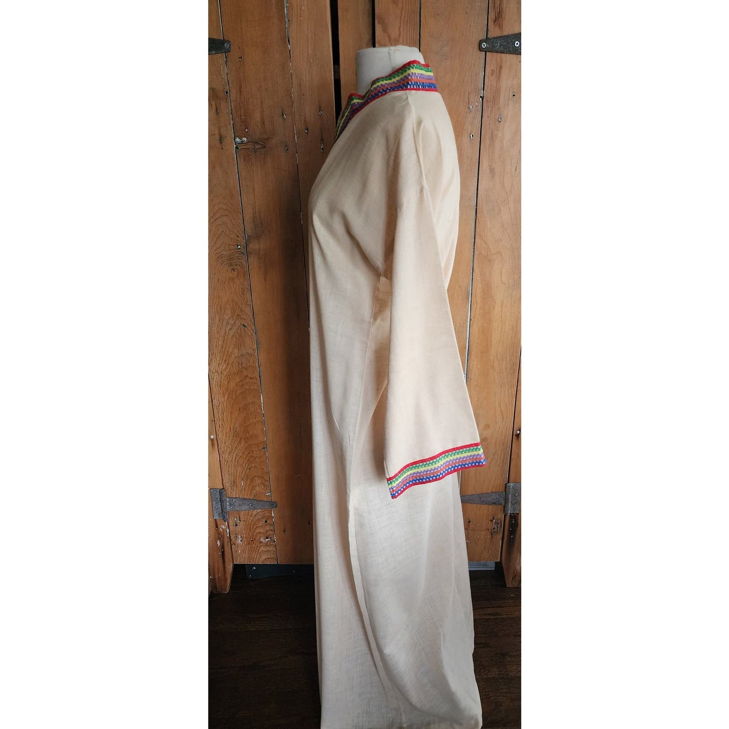 Vintage 70s Beige Maxi Caftan Dress Maxi Embroidered Lounger Sears