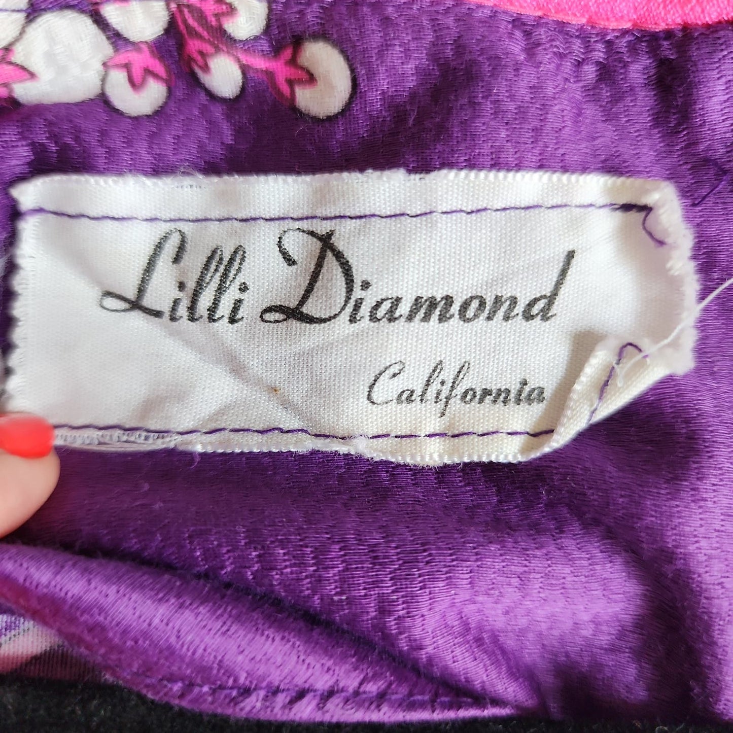 Vintage 70s Purple Maxi Dress Tiki Floral Print w/Long Sleeves Lilli Diamond