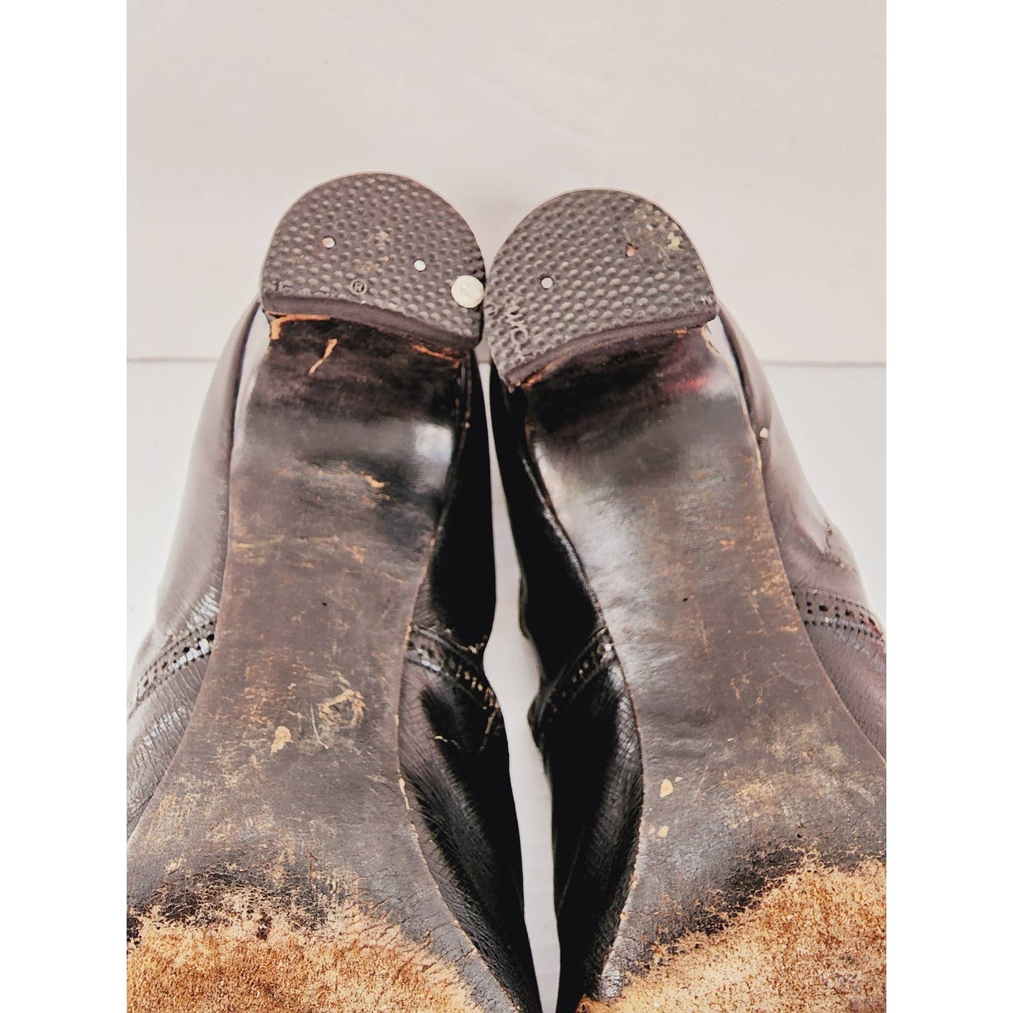 20s Black Leather Shoes Pumps Velvet Art Deco Vamps Size 6 Hanan & Son