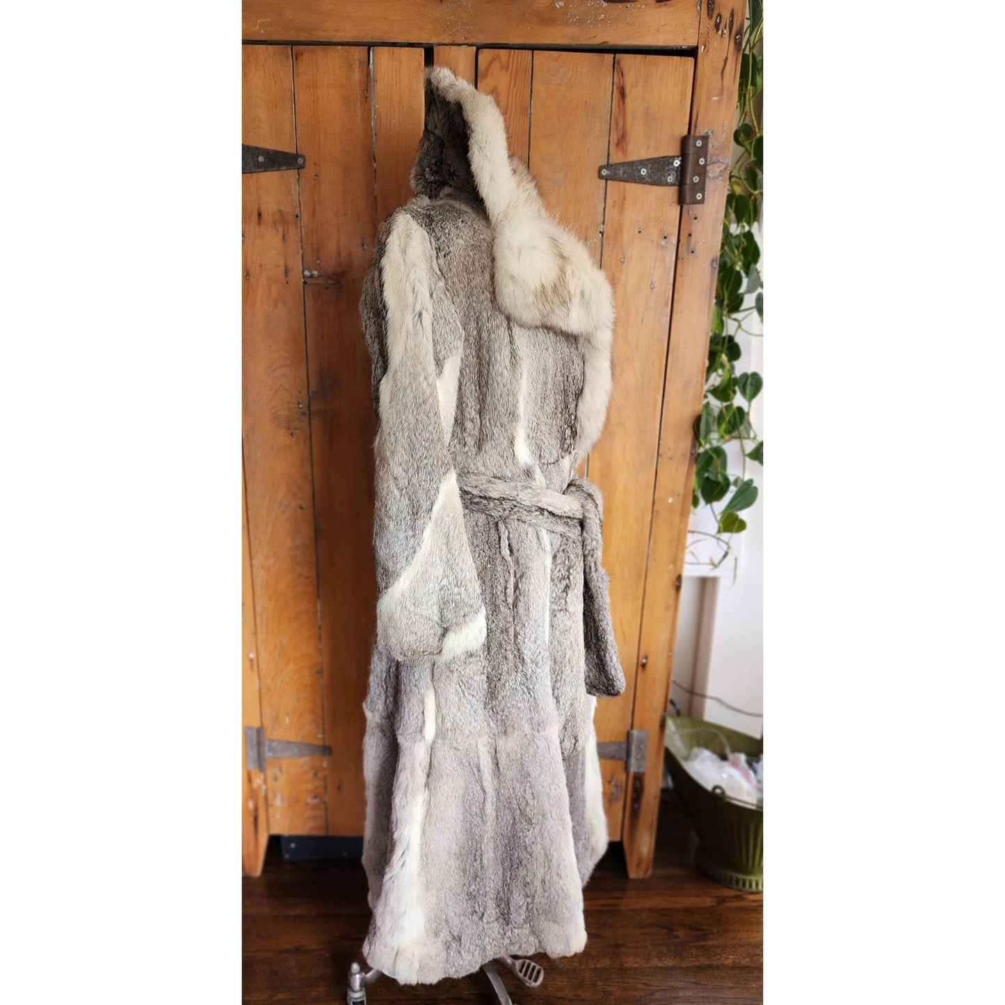 Vintage 70s Gray Fur Boho Coat Belted Fox & Rabbit Medium