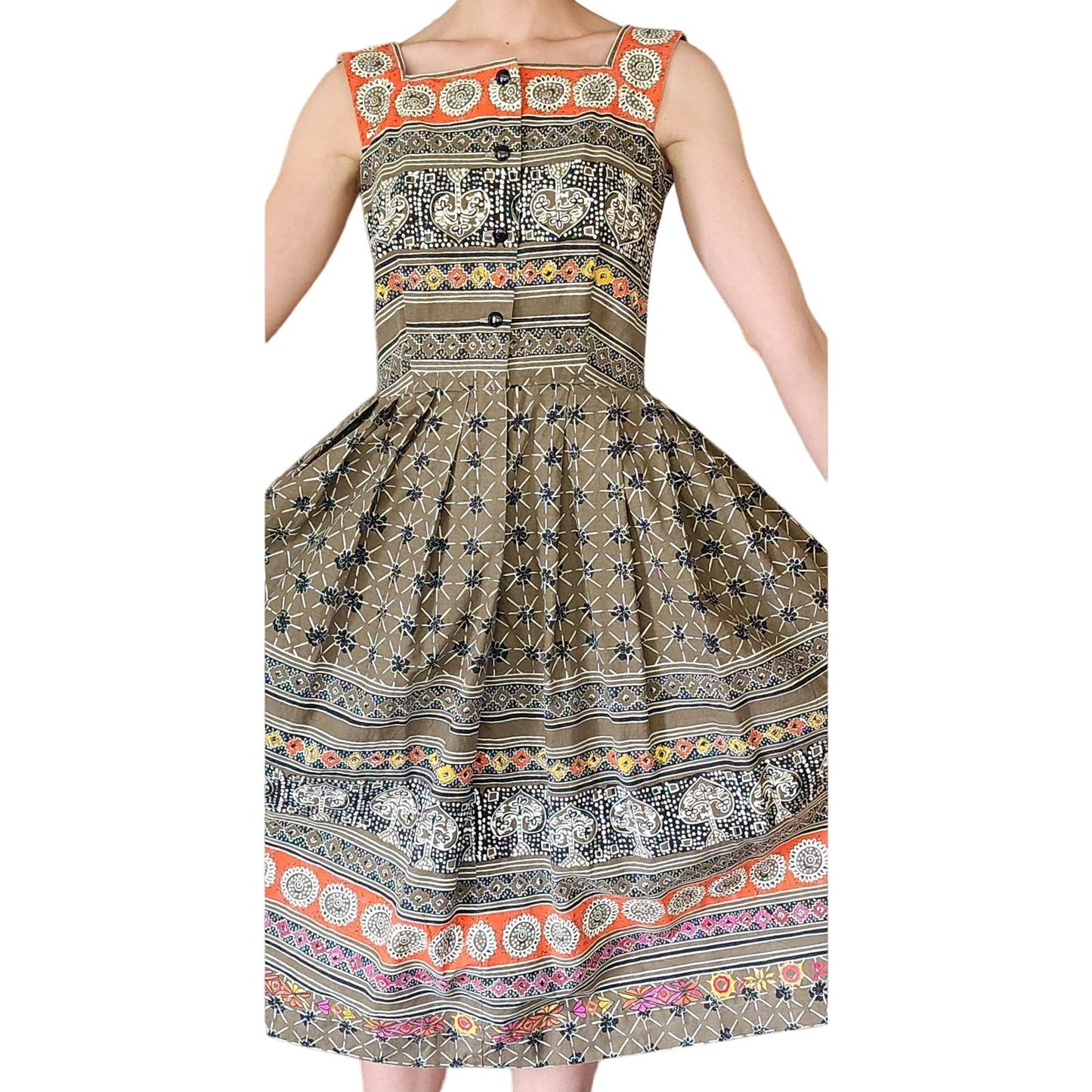 Vintage 70s Sun Dress Multicolored Cotton Print Hal Hardin