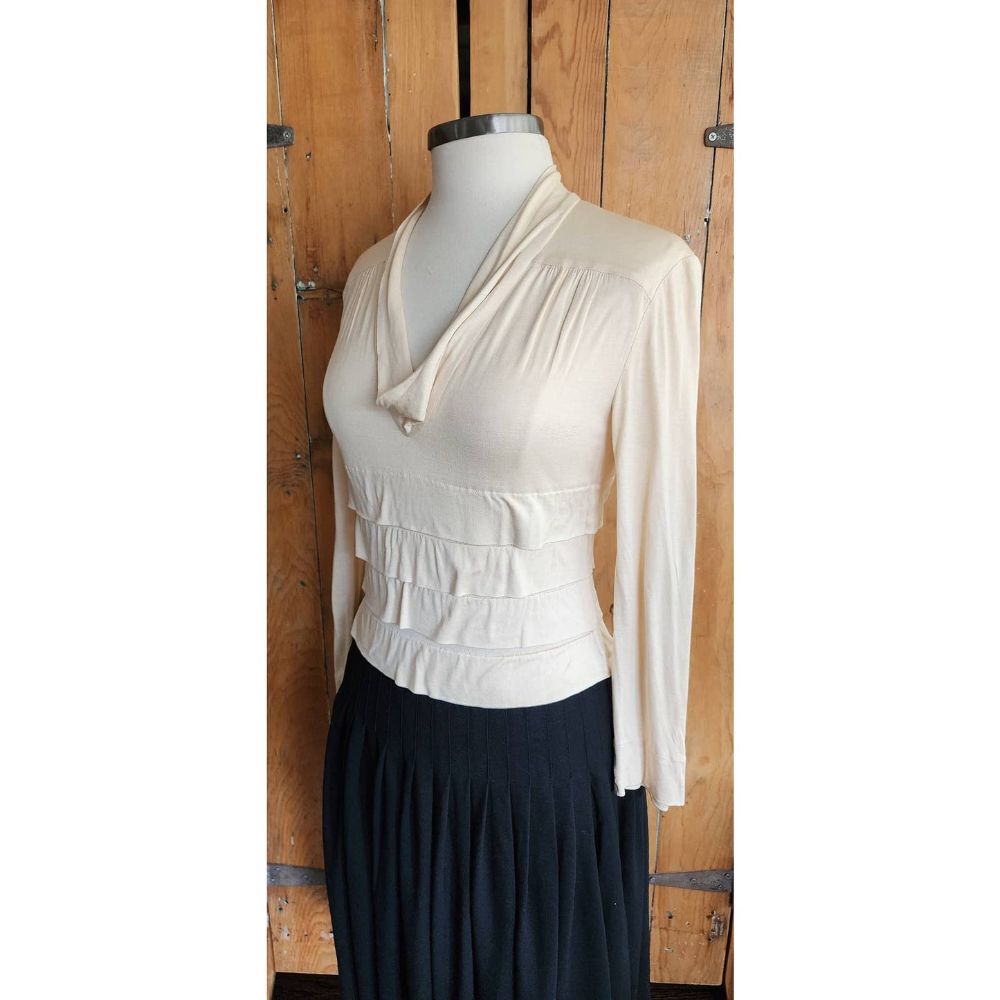Vintage Y2K Chanel Dress Cream Black Pleated Long Sleeve