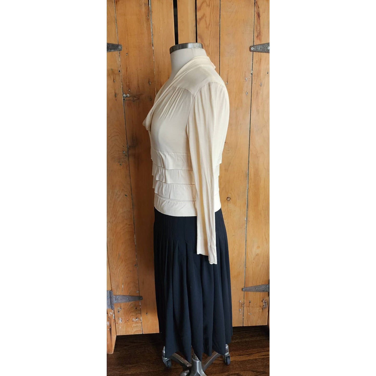 Vintage Y2K Chanel Dress Cream Black Pleated Long Sleeve