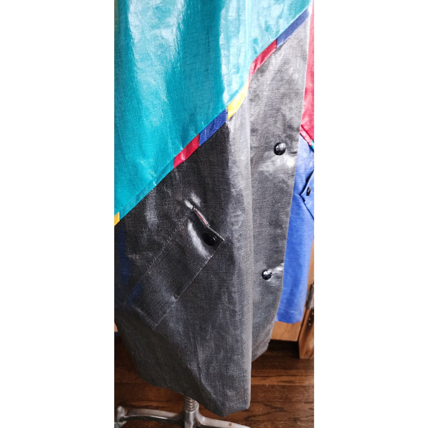 Vintage 80s Vinyl Coat Colorblock Patchwork