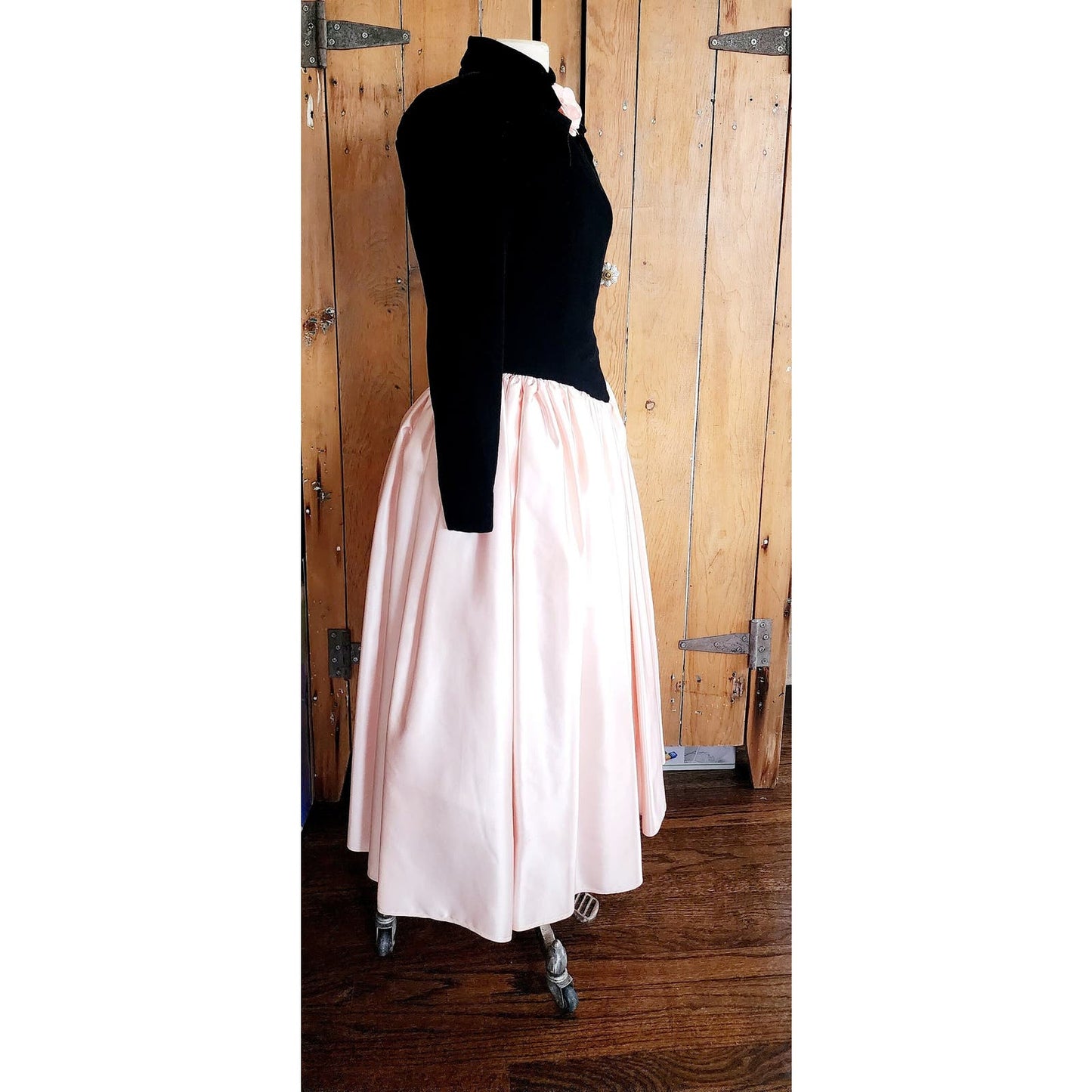 Vintage 80s Victor Costa Dress Black Velvet Pink Satin