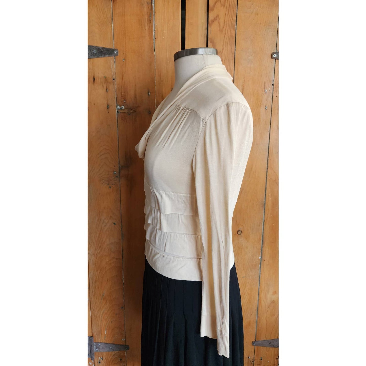 Vintage Y2K Chanel Dress Cream Black Pleated Long Sleeve