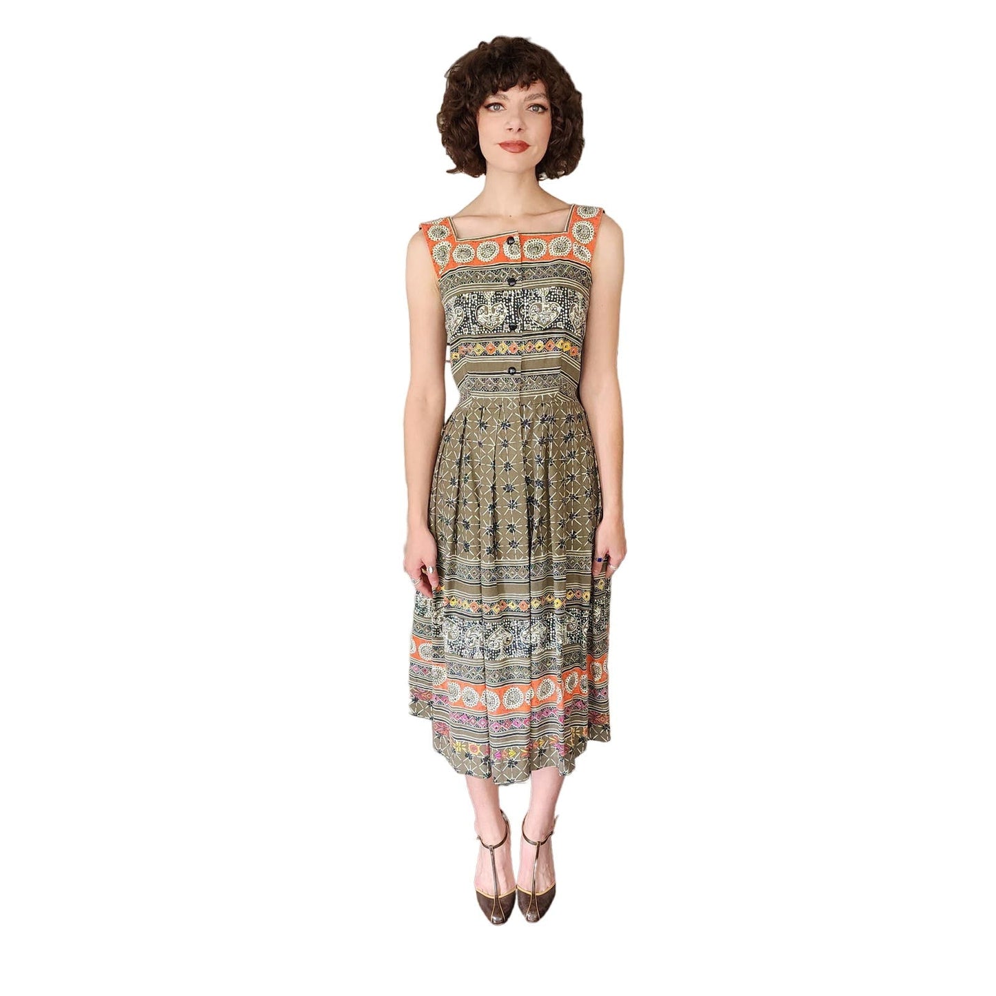 Vintage 70s Sun Dress Multicolored Cotton Print Hal Hardin