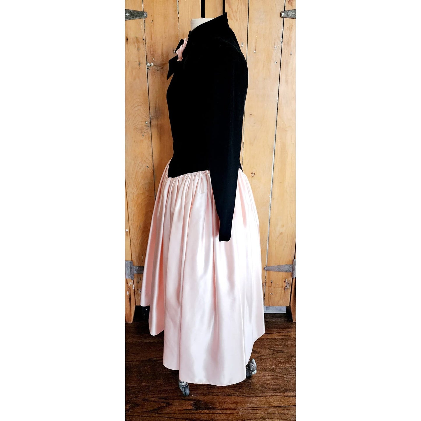 Vintage 80s Victor Costa Dress Black Velvet Pink Satin