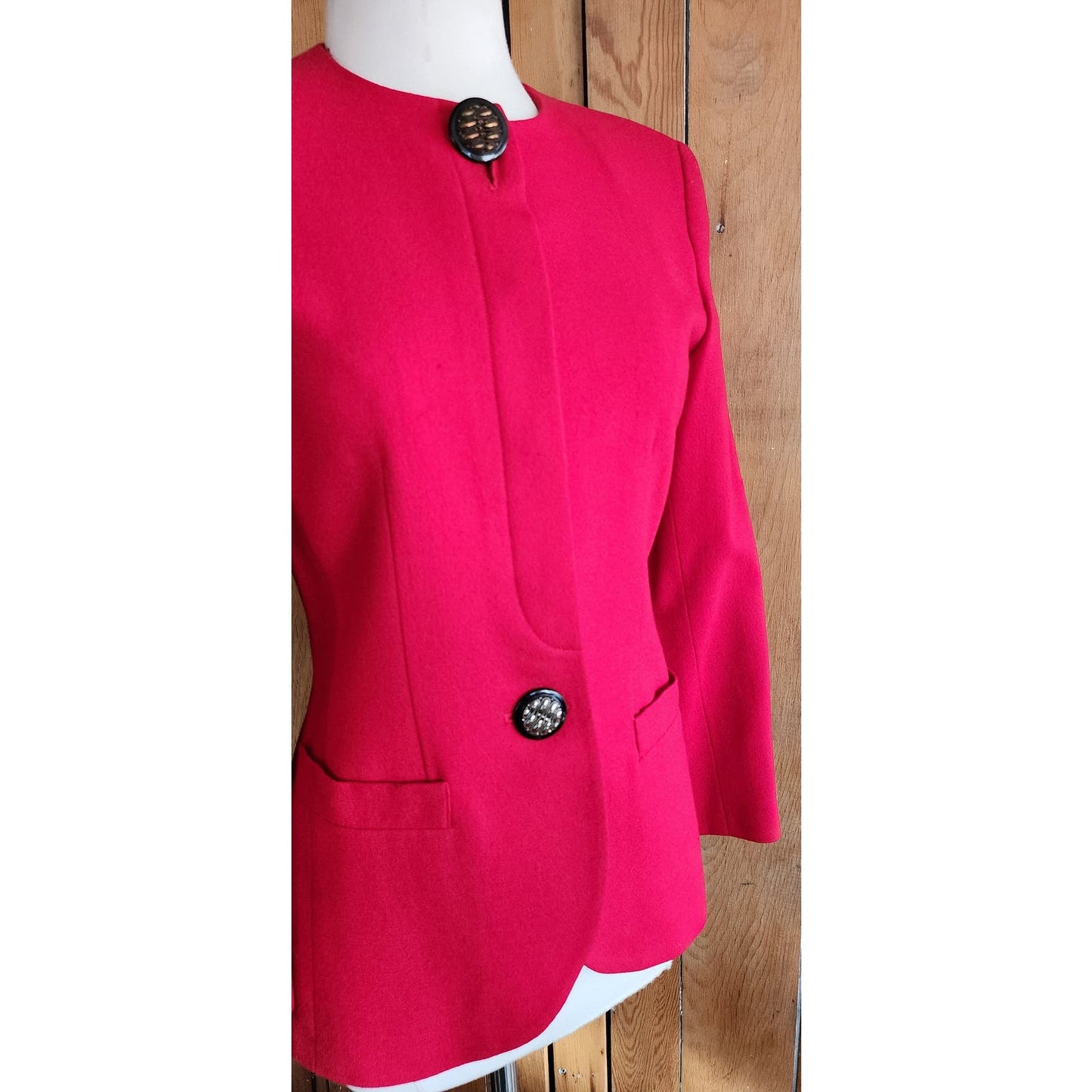 Vintage 80s Red Blazer by Kasper Single Button Closure