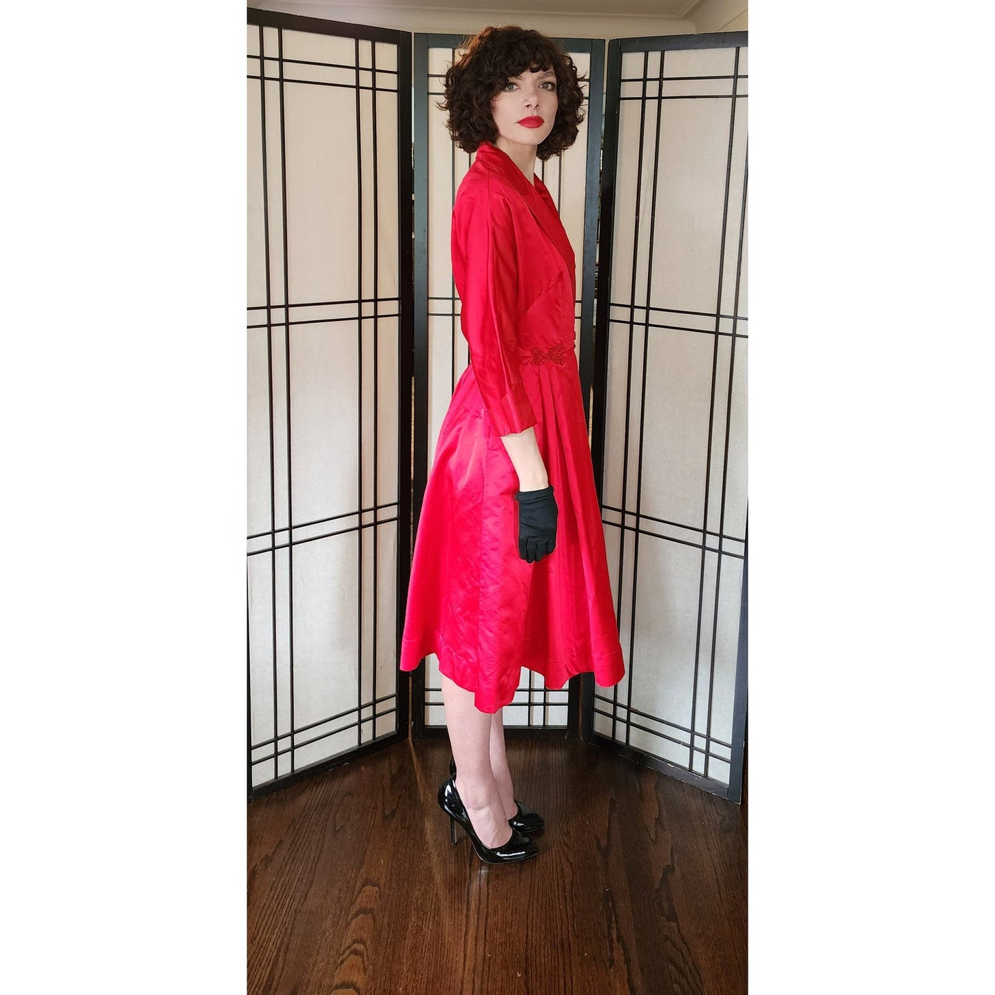Vintage 50s Red Satin Evening Dress by Dynasty