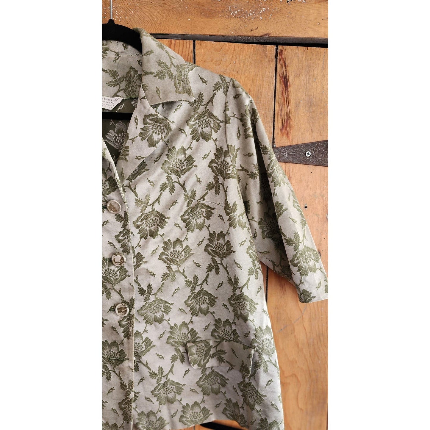 Vintage 60s Maternity Skirt Suit Light Green Floral Brocade Sears