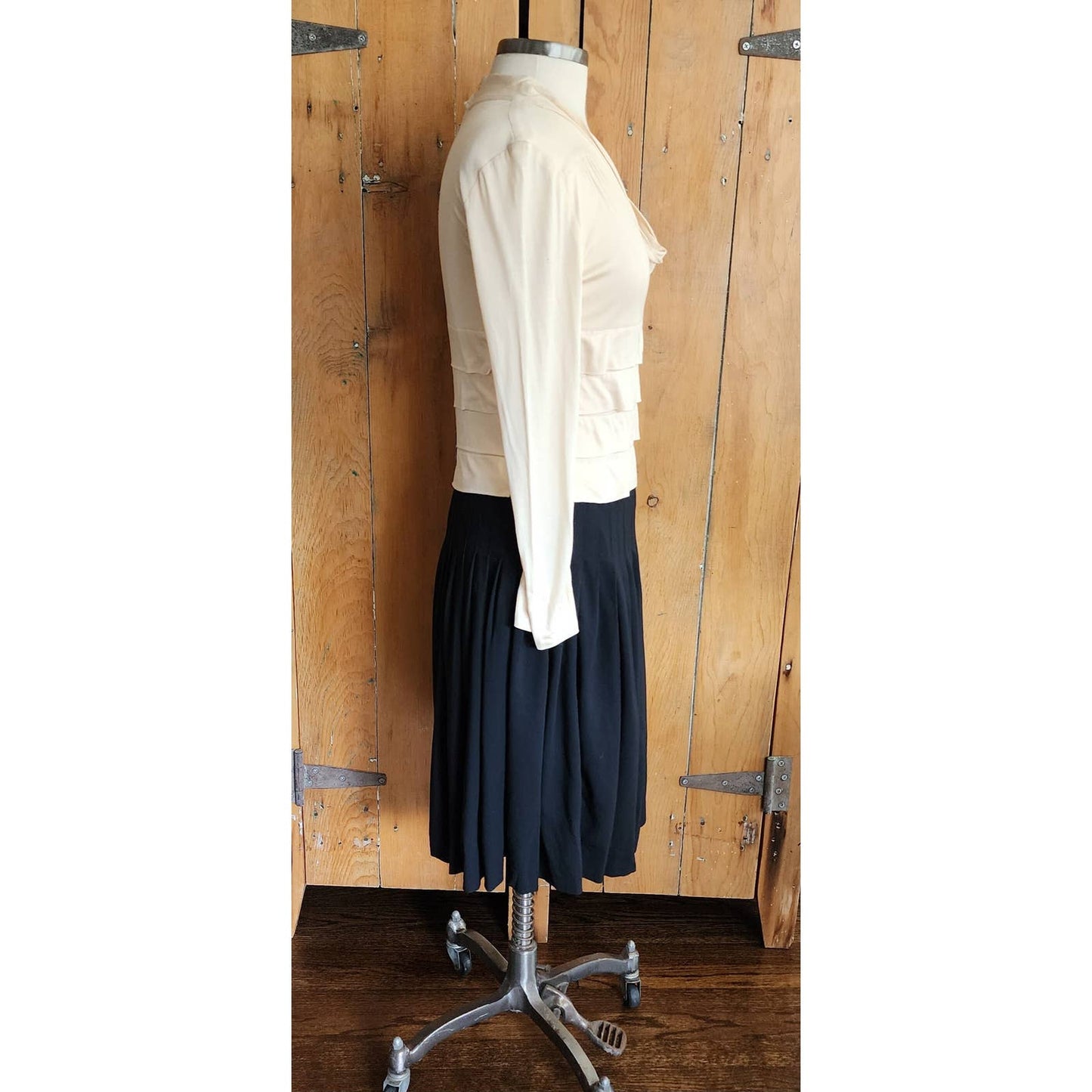 Vintage Y2K Chanel Dress Cream Black Pleated Long Sleeve
