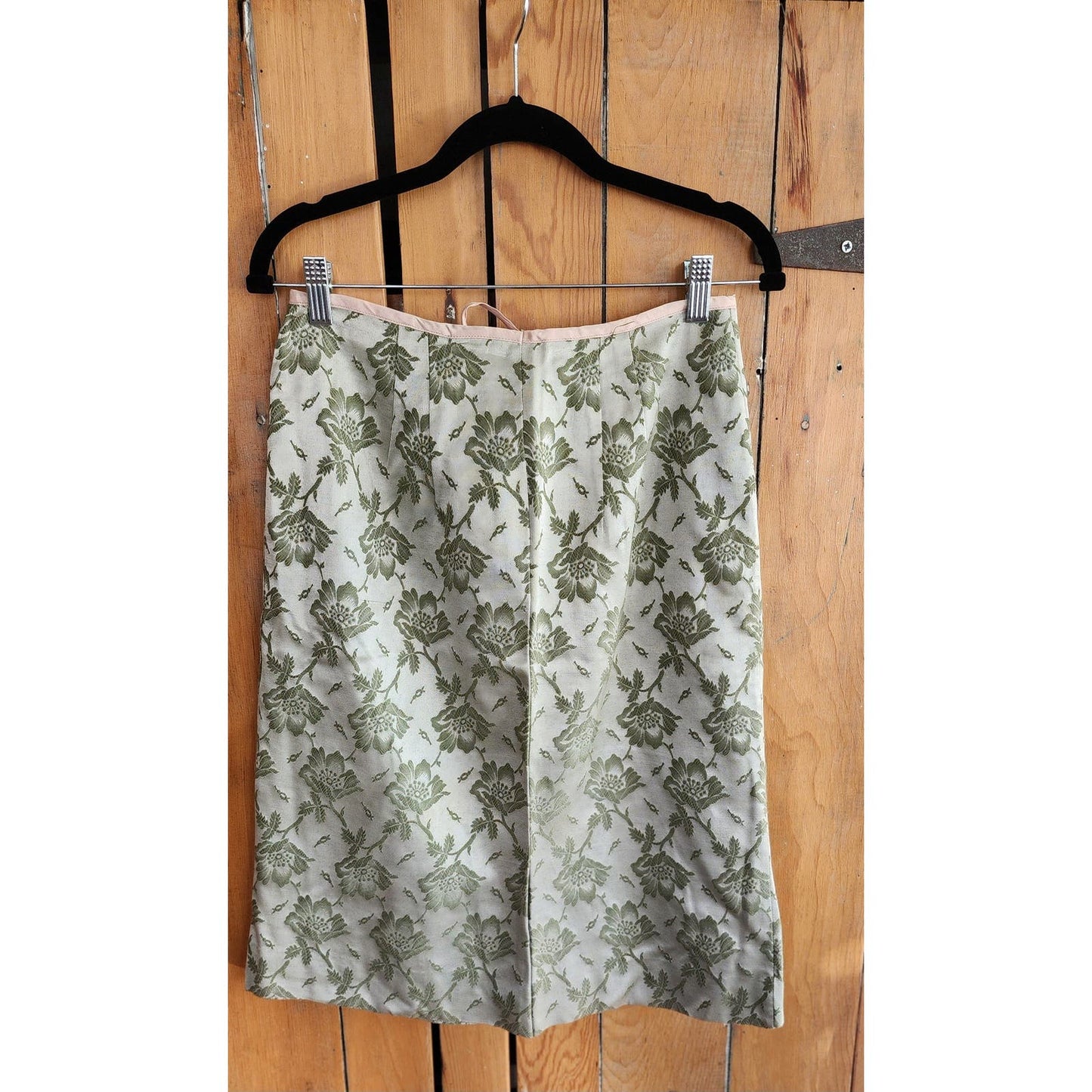 Vintage 60s Maternity Skirt Suit Light Green Floral Brocade Sears